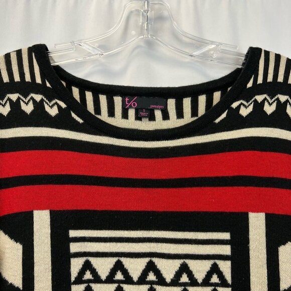 T/O Womens Sweater Dress Multicolor Geometric Stretch Knee Length Sleeve S - Picture 3 of 11
